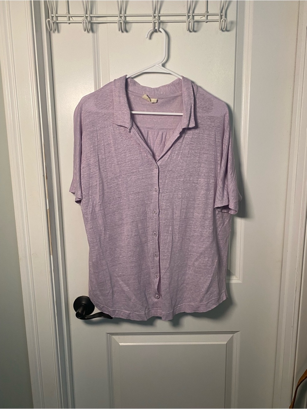 Poetry Light Lavender Button-Down Short Sleeve Linen Shirt